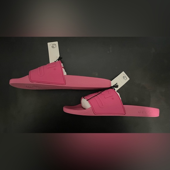 Gucci women’s slides pink rubber flip flops - size 8 - Picture 4 of 8